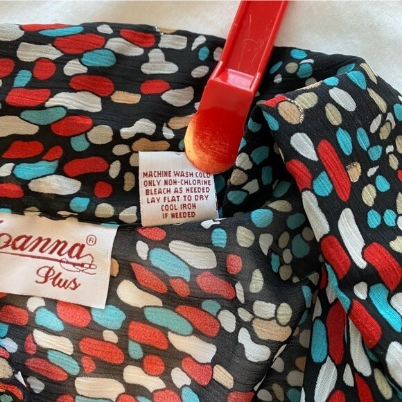 Joanna Puff 3/4 Sleeve Sheer Gold Accent Blue Red Black Sexy Top Size 2X - Picture 9 of 11